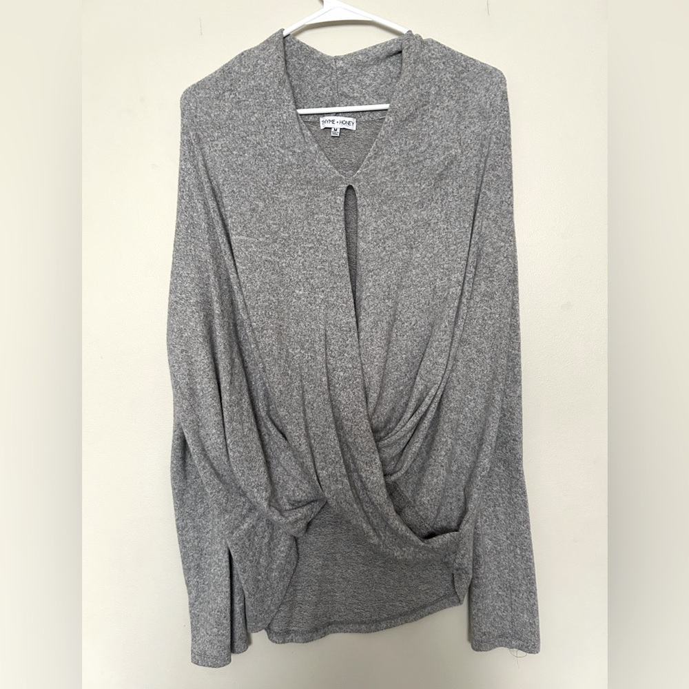 Women’s pleated faux wrap sweater top. EUC
